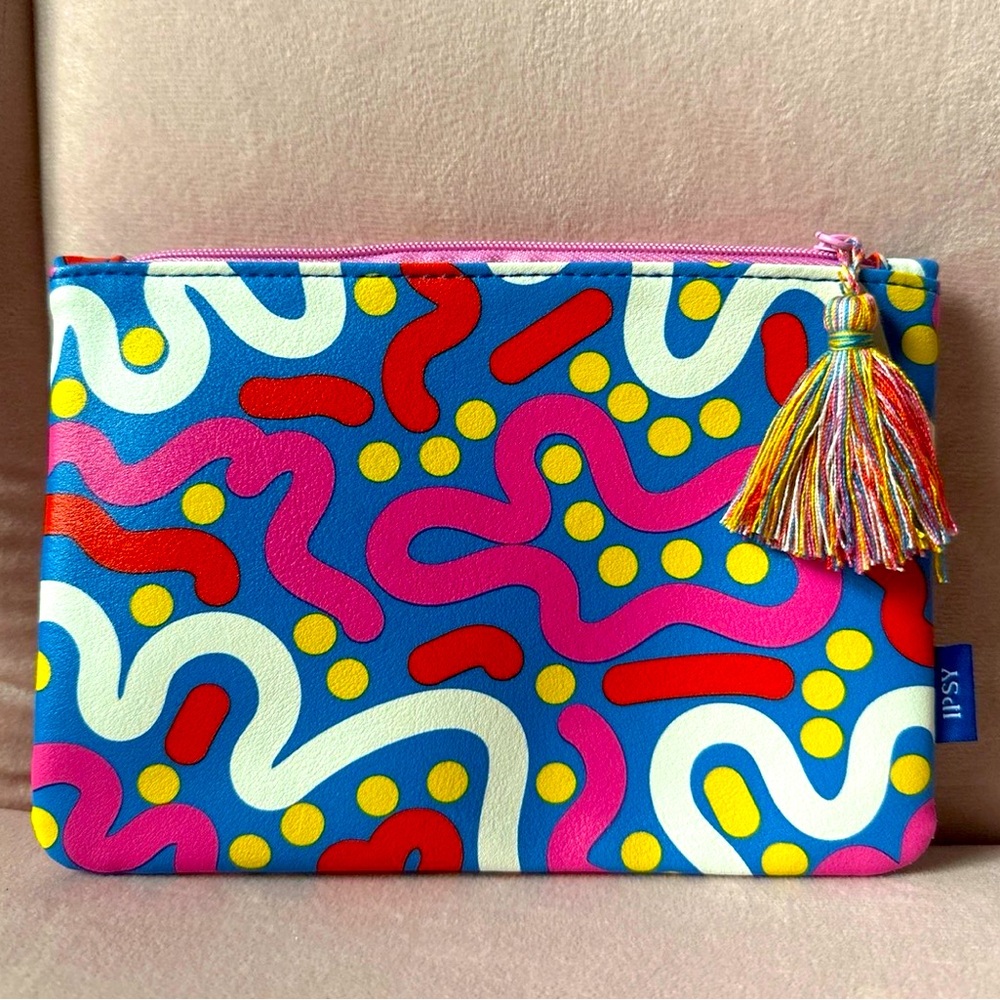 Limited-Edition IPSY Glam Makeup Bag Colorful Tassel Pink Zipper Faux Leather
